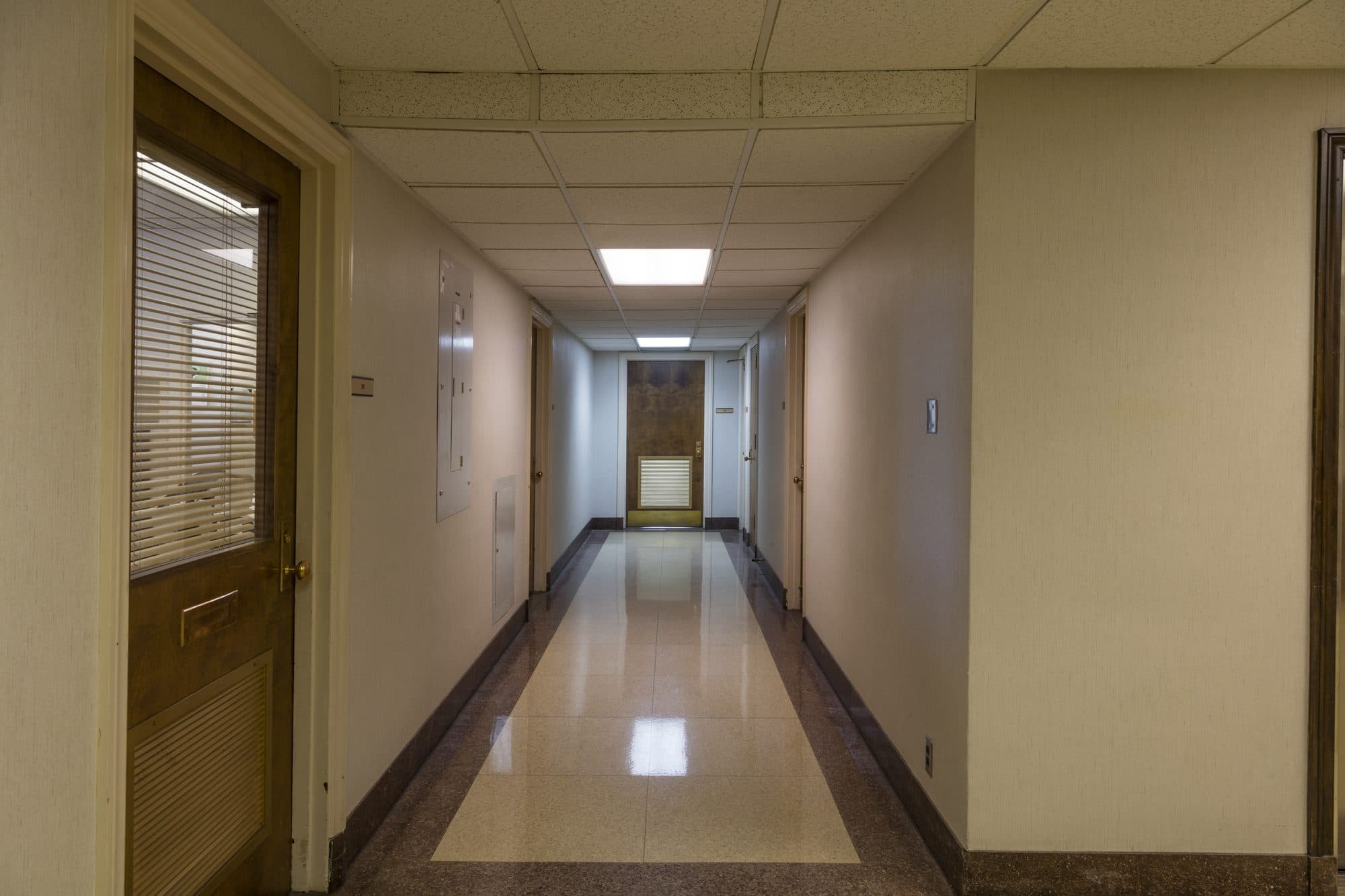 A quiet, empty corridor inside the J. Marvin Jones Federal Building and U.S. Courthouse in Amarillo, Texas.